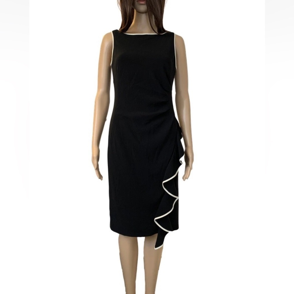 Coast Womens Tipped Irah Black Ruched Waterfall Fill Shift Dress Size 4 NWT $220